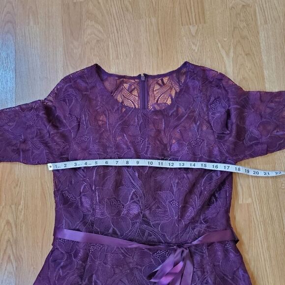 NEW! ALEX EVENINGS | Illusion Top Embroidered Tea Length Dress - [14P, purple] - Picture 9 of 13